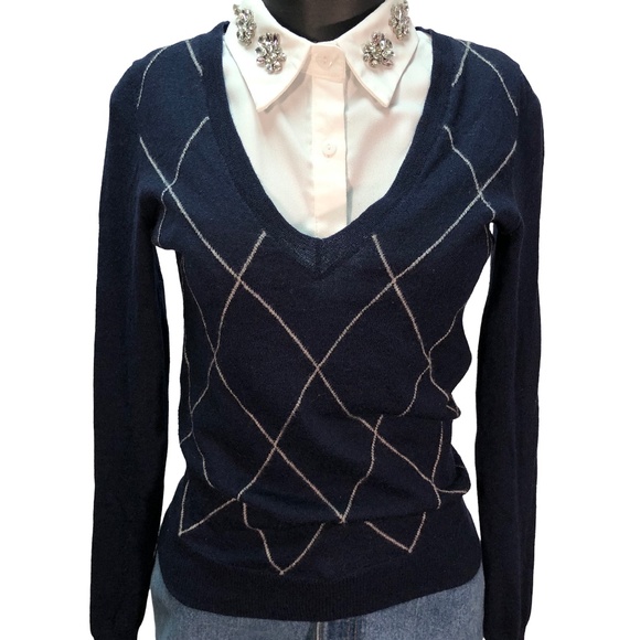 90's Preppy Club Monaco Merino Argyle Diamond Print Sweater S - Picture 3 of 4